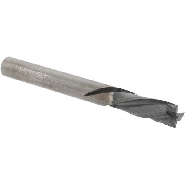 Kennametal - 1/4" Cutting Diam x 3/4" Length of Cut, 3 Flute, Compression Spiral Router Bit - Diamond Coated, Right Hand Cut, Solid Carbide, 2-1/2" OAL x 1/4" Shank Diam, Double Edge, 25° Helix Angle - Benchmark Tooling