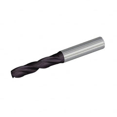 Kennametal - 4.9mm 140° Spiral Flute Solid Carbide Screw Machine Drill Bit - Multilayer TiAlN Finish, Right Hand Cut, 28mm Flute Length, 66mm OAL, Standard Point, Straight Shank - Benchmark Tooling