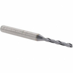 Kennametal - 1/8" 135° Solid Carbide Jobber Drill - Multilayer TiAlN Finish, Right Hand Cut, Spiral Flute, Straight Shank, 66mm OAL, Standard Point - Benchmark Tooling
