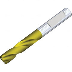 Kennametal - 16.1mm 140° Spiral Flute Solid Carbide Screw Machine Drill Bit - Multilayer TiAlN Finish, Right Hand Cut, 73mm Flute Length, 123mm OAL, Standard Point, Whistle Notch Shank, Through Coolant - Benchmark Tooling