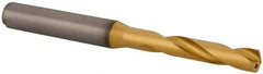 Kennametal - 6.1mm 140° Spiral Flute Solid Carbide Screw Machine Drill Bit - Multilayer TiAlN Finish, Right Hand Cut, 34mm Flute Length, 79mm OAL, Standard Point, Straight Shank, Through Coolant - Benchmark Tooling
