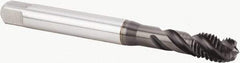 Kennametal - M8x1.25 Metric 3 Flute 6H Modified Bottoming Spiral Flute Tap - Powdered Metal, TiN Finish, 90mm OAL, Right Hand Flute, Right Hand Thread, Series T604 - Benchmark Tooling