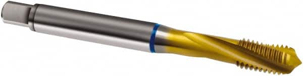 Guhring - M10x1.50 Metric 3 Flute 6H Modified Bottoming Spiral Flute Tap - Cobalt, TiN Finish, 100mm OAL, Right Hand Flute, Right Hand Thread, D4/D5, Series 2896 - Benchmark Tooling