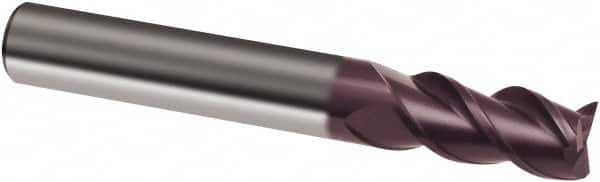 Guhring - 7/16", 1" LOC, 7/16" Shank Diam, 3" OAL, 3 Flute, Solid Carbide Square End Mill - Single End, FIREX Finish, Spiral Flute, 45° Helix, Right Hand Cut, Right Hand Flute, Series 3173 - Benchmark Tooling