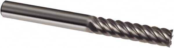 Guhring - 3/8", 1-1/8" LOC, 3/8" Shank Diam, 3" OAL, 6 Flute, Solid Carbide Square End Mill - Single End, Uncoated, Spiral Flute, 45° Helix, Right Hand Cut, Right Hand Flute, Series 3180 - Benchmark Tooling