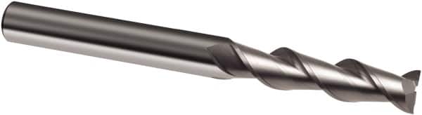 Guhring - 3/8", 1-1/8" LOC, 3/8" Shank Diam, 3" OAL, 2 Flute, Solid Carbide Square End Mill - Single End, Uncoated, Spiral Flute, 45° Helix, Right Hand Cut, Right Hand Flute, Series 3175 - Benchmark Tooling