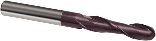 Guhring - 7/16" Diam, 2" LOC, 2 Flute Solid Carbide Ball End Mill - FIREX Finish, Single End, 4-1/2" OAL, 7/16" Shank Diam, Spiral Flute - Benchmark Tooling