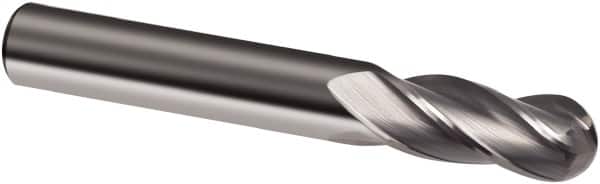 Guhring - 3/8" Diam, 1-1/8" LOC, 4 Flute Solid Carbide Ball End Mill - Uncoated, Single End, 3" OAL, 3/8" Shank Diam, Spiral Flute - Benchmark Tooling