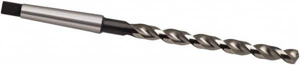 Taper Shank Drill Bit: 0.5469″ Dia, 1MT, 130 °, High Speed Steel Bright/Uncoated & Oxide, 5.5906″ Flute Length, 8.7795″ OAL, Cone Relief Point, Parabolic Flute