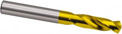 Guhring - 4.25mm 130° Spiral Flute Cobalt Screw Machine Drill Bit - TiN Finish, Right Hand Cut, 22mm Flute Length, 55mm OAL, Cone Relief Point, Straight Shank - Benchmark Tooling