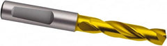 Guhring - 12.2mm 140° Spiral Flute Solid Carbide Screw Machine Drill Bit - TiN Finish, Right Hand Cut, 60mm Flute Length, 107mm OAL, SU Point, Whistle Notch Shank - Benchmark Tooling