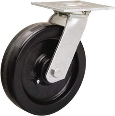 Hamilton - 8" Diam x 2" Wide x 9-1/2" OAH Top Plate Mount Swivel Caster - Phenolic, 900 Lb Capacity, Straight Roller Bearing, 5 x 5-1/2" Plate - Benchmark Tooling