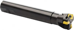 Seco - 87° Lead Angle, 32mm Min Cut Diam, 11mm Max Depth of Cut, Indexable Chamfer and Angle End Mill - 2 Inserts, SC.. 1206.. Insert Style, 200mm Overall Length, Through Coolant, Straight Shank - Benchmark Tooling
