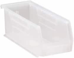 Quantum Storage - 30 Lb. Load Capacity, 10-7/8" Deep, Clear Polypropylene Hopper Stacking Bin - 4" High x 4-1/8" Wide x 10-7/8" Long - Benchmark Tooling