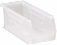 Quantum Storage - 30 Lb. Load Capacity, 10-7/8" Deep, Clear Polypropylene Hopper Stacking Bin - 4" High x 4-1/8" Wide x 10-7/8" Long - Benchmark Tooling