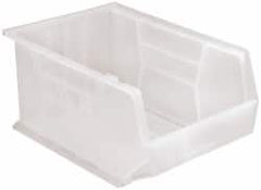 Quantum Storage - 75 Lb. Load Capacity, 16" Deep, Clear Polypropylene Hopper Stacking Bin - 8" High x 11" Wide x 16" Long - Benchmark Tooling