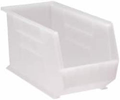 Quantum Storage - 60 Lb. Load Capacity, 18" Deep, Clear Polypropylene Hopper Stacking Bin - 9" High x 8-1/4" Wide x 18" Long - Benchmark Tooling