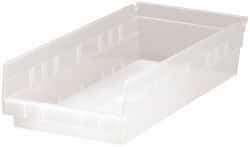 Quantum Storage - 40 Lb. Load Capacity, 17-7/8" Deep, Clear Polypropylene Hopper Shelf Bin - 4" High x 8-3/8" Wide x 17-7/8" Long - Benchmark Tooling