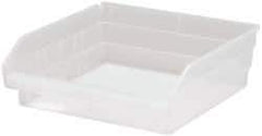 Quantum Storage - 30 Lb. Load Capacity, 11-5/8" Deep, Clear Polypropylene Hopper Shelf Bin - 4" High x 11-1/8" Wide x 11-5/8" Long - Benchmark Tooling