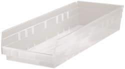 Quantum Storage - 50 Lb. Load Capacity, 23-5/8" Deep, Clear Polypropylene Hopper Shelf Bin - 4" High x 8-3/8" Wide x 23-5/8" Long - Benchmark Tooling