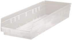 Quantum Storage - 50 Lb. Load Capacity, 23-5/8" Deep, Clear Polypropylene Hopper Shelf Bin - 4" High x 8-3/8" Wide x 23-5/8" Long - Benchmark Tooling