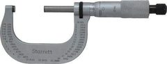 Starrett - 1 to 2" Range, 0.0001" Graduation, Mechanical Outside Micrometer - Ratchet Stop Thimble, Accurate to 0.00005" - Benchmark Tooling