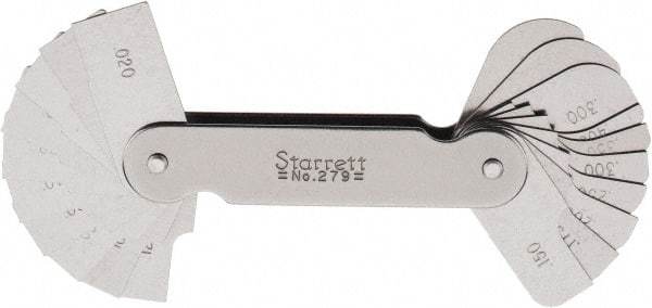 Starrett - 1 (20 Leaves) Piece, 0.02 to 0.4 Inch Radius, Radius Gage Set - Benchmark Tooling