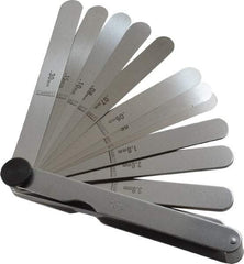 Starrett - 13 Piece, 0.04 to 5mm Parallel Feeler Gage Set - 4-1/2" Long x 1/2" Wide, Tempered Steel - Benchmark Tooling