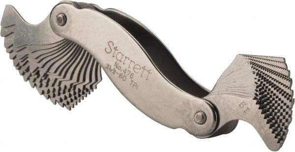 Starrett - 30 Leaf, 3-1/2 to 60 TPI Range, Steel Screw Pitch Gage - 55° Thread Angle - Benchmark Tooling