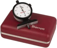 Starrett - 0 to 1/2 Inch Range, White Dial Depth Gage - 0.0005 Inch Graduation, 2-1/2 Inch Base Measuring Length - Benchmark Tooling