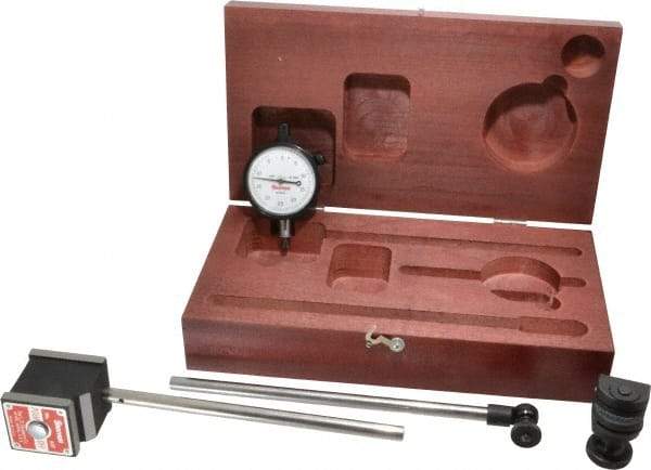 Starrett - 0.0005" Graduation, 1/8" Max Meas, 0-25-0 Dial Reading, Dial Indicator & Base Kit - 1-15/16" Base Length x 1-5/8" Base Width x 1-7/8" Base Height - Benchmark Tooling