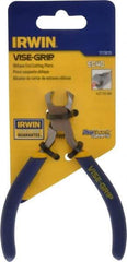 Irwin - 4-1/2" OAL, 18 AWG Capacity, Semi-Flush End Cutting Pliers - 13/16" Jaw Length x 9/16" Jaw Width, Dipped Vinyl Handle - Benchmark Tooling