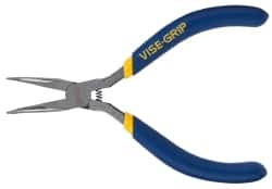 Irwin - 5" Long, 1-1/4" Jaw Length Smooth Jaw, Bent Nose Plier - Dipped Vinyl Handle - Benchmark Tooling