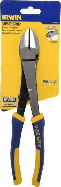 Irwin - 10" OAL, 14 AWG Capacity, Semi-Flush Diagonal Cutter - 1-7/16" Jaw Length x 1-3/16" Jaw Width, Oval Head, ProTouch Handle - Benchmark Tooling