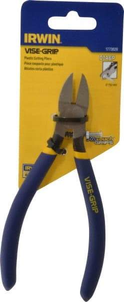 Irwin - 6" OAL, 16 AWG Capacity, Semi-Flush Cutting Pliers - 7/8" Jaw Length x 13/16" Jaw Width, Oval Head, Dipped Vinyl Handle - Benchmark Tooling