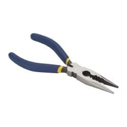 Irwin - 6" OAL, 1-7/8" Jaw Length x 3/4" Jaw Width, Long Nose Side Cutting Electrician's Pliers - Serrated Jaw, Crimper, Cutter & Stripper Head, Dipped Vinyl Handles - Benchmark Tooling