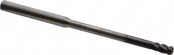 Accupro - 5mm Diam, 10mm LOC, 4 Flute Solid Carbide Ball End Mill - AlTiN Finish, Single End, 100mm OAL, 6mm Shank Diam, Spiral Flute - Benchmark Tooling