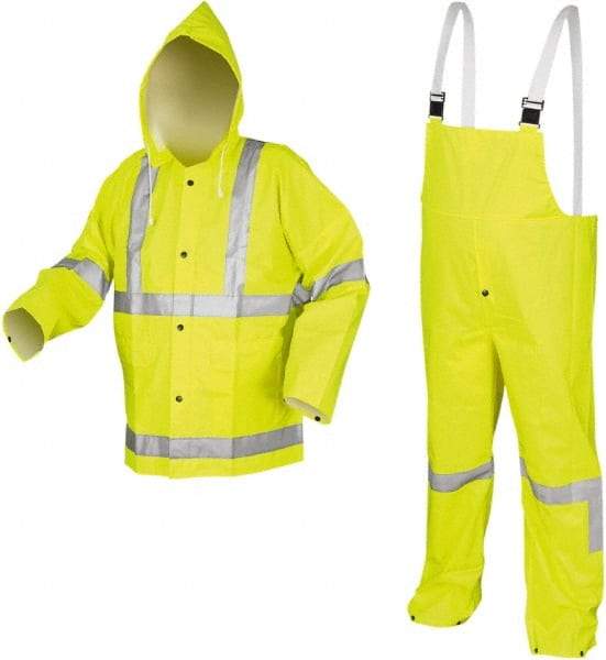 MCR Safety - Size 3XL, High Visibility Lime, High Visibility Three Piece Suit - Detachable Hood, Take Up Snaps Ankle, Take Up Snaps Wrist - Benchmark Tooling