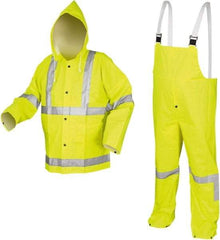 MCR Safety - Size 3XL, High Visibility Lime, High Visibility Three Piece Suit - Detachable Hood, Take Up Snaps Ankle, Take Up Snaps Wrist - Benchmark Tooling