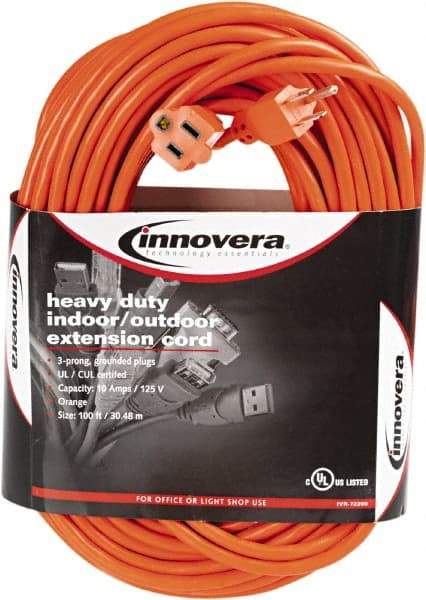 innovera - 100', 16/2 Gauge/Conductors, Orange Indoor & Outdoor Extension Cord - 1 Receptacle, 10 Amps, NEMA 5-15R - Benchmark Tooling