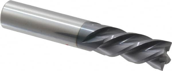 Accupro - 1/2", 1" LOC, 1/2" Shank Diam, 3" OAL, 4 Flute, Solid Carbide Square End Mill - Single End, AlTiN Finish, Spiral Flute, 40° Helix, Centercutting, Right Hand Cut, Left Hand Flute - Benchmark Tooling