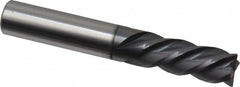 Accupro - 3/8", 7/8" LOC, 3/8" Shank Diam, 2-1/2" OAL, 4 Flute, Solid Carbide Square End Mill - Single End, AlTiN Finish, Spiral Flute, 40° Helix, Centercutting, Right Hand Cut, Left Hand Flute - Benchmark Tooling
