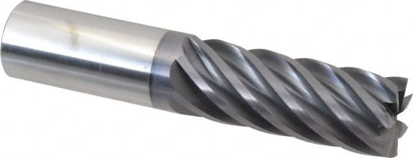 Accupro - 1", 2-5/8" LOC, 1" Shank Diam, 5" OAL, 7 Flute, Solid Carbide Square End Mill - Single End, AlTiN Finish, Spiral Flute, 37.50° Helix, Centercutting, Right Hand Cut, Right Hand Flute - Benchmark Tooling