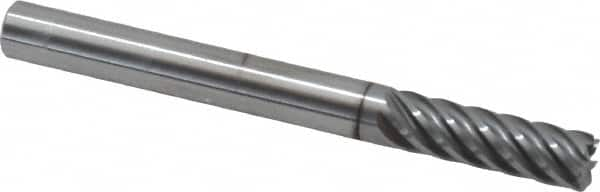 Accupro - 1/4", 7 Flute, Single End, Solid Carbide, 0.02" Corner Radius End Mill - 2-1/2" OAL, 37° Helix, Right Hand Flute, 3/4" LOC, Right Hand Cut - Benchmark Tooling