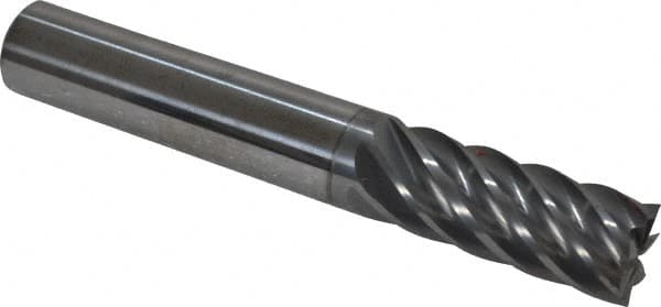 Accupro - 3/8", 7/8" LOC, 3/8" Shank Diam, 2-1/2" OAL, 7 Flute, Solid Carbide Square End Mill - Single End, nACRo Finish, Spiral Flute, 37.50° Helix, Centercutting, Right Hand Cut, Right Hand Flute - Benchmark Tooling