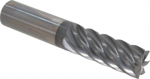 Accupro - 5/8", 1-5/8" LOC, 5/8" Shank Diam, 3-1/2" OAL, 7 Flute, Solid Carbide Square End Mill - Single End, nACRo Finish, Spiral Flute, 37.50° Helix, Centercutting, Right Hand Cut, Right Hand Flute - Benchmark Tooling