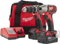 Milwaukee Tool - 18 Volt Cordless Tool Combination Kit - Includes 1/2" Hammer Drill & 1/4" Hex Compact Impact Driver, 2 Lithium-Ion Batteries Included - Benchmark Tooling