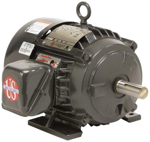 US Motors - 75 hp, TEFC Enclosure, No Thermal Protection, 3,565 RPM, 575 Volt, 60 Hz, Three Phase Energy Efficient Motor - Size 365 Frame, Rigid Mount, 1 Speed, Ball Bearings, 67 Full Load Amps, F Class Insulation, Reversible - Benchmark Tooling