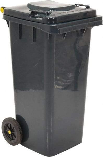 Vestil - 32 Gal Gray Square Trash Can - Polyethylene, None Graphic, 38" High x 21-13/16" Long x 18-3/4" Wide, Lid Included - Benchmark Tooling