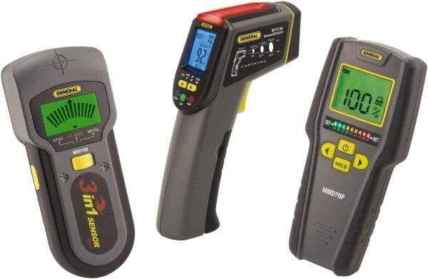 General - 40 to 104°F Operating Temp, Home Inspector Kit - LCD Display, Includes MMD7NP - Pinless Moisture Meter, IRTC50 - Scanning IR Thermometer, MSV100 - Metal/Stud/Voltage Detector, (3) Batteries, Soft Case - Benchmark Tooling